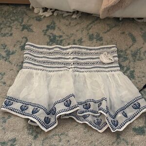 White and Blue Embroidered Women top